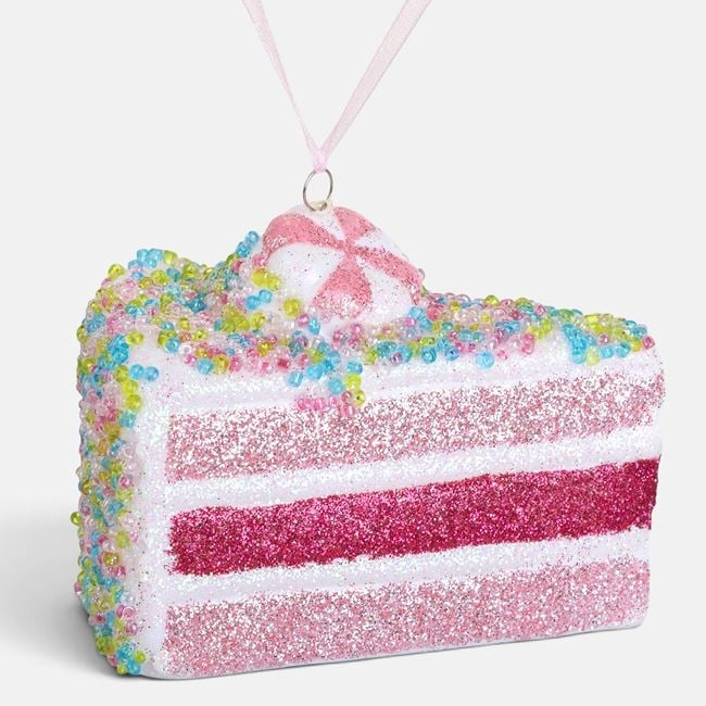 Felie de tort roz 3D cu glitter și mărgele, 9 cm, vedere produs | Shopiens®