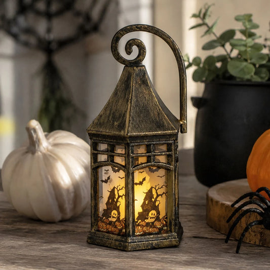 Felinar Bronz Cu Fantoma Si Lumanare Luminoasa, 14 Cm