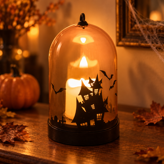 Felinar Cu Lilieci Si Lumanare LED, Negru-Portocaliu - Shopiens