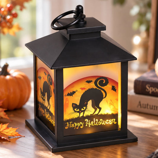Felinar Cu Pisica Neagra Si 10 LED-uri Pentru Halloween, 21 Cm - Shopiens