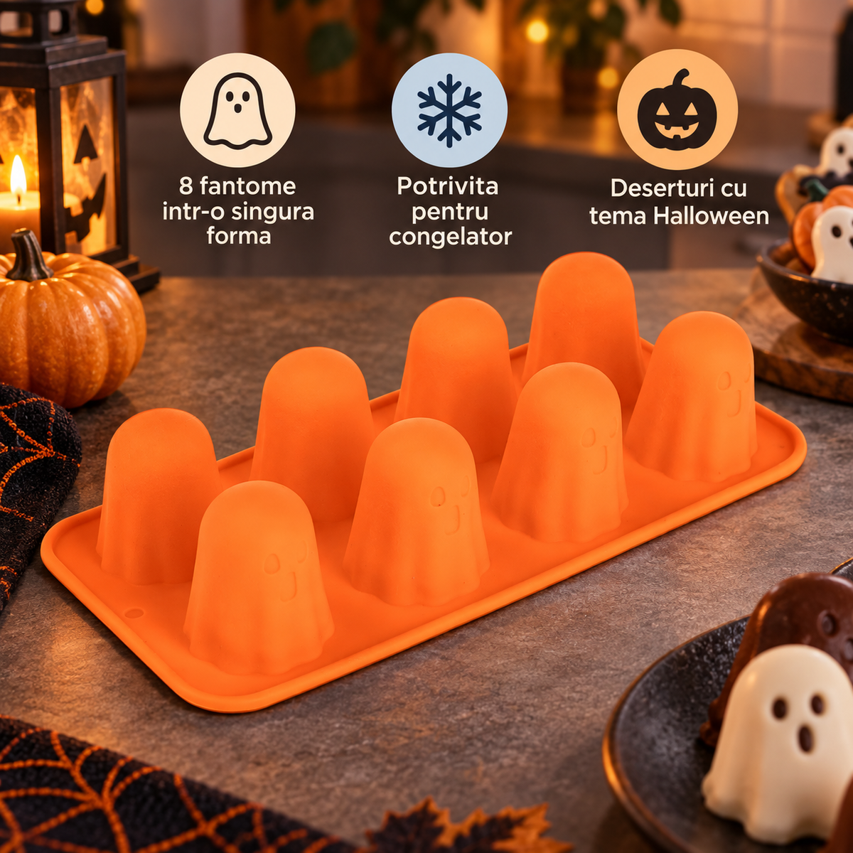 Forma Din Silicon Cu 8 Fantome Pentru Halloween - avantaje - Shopiens