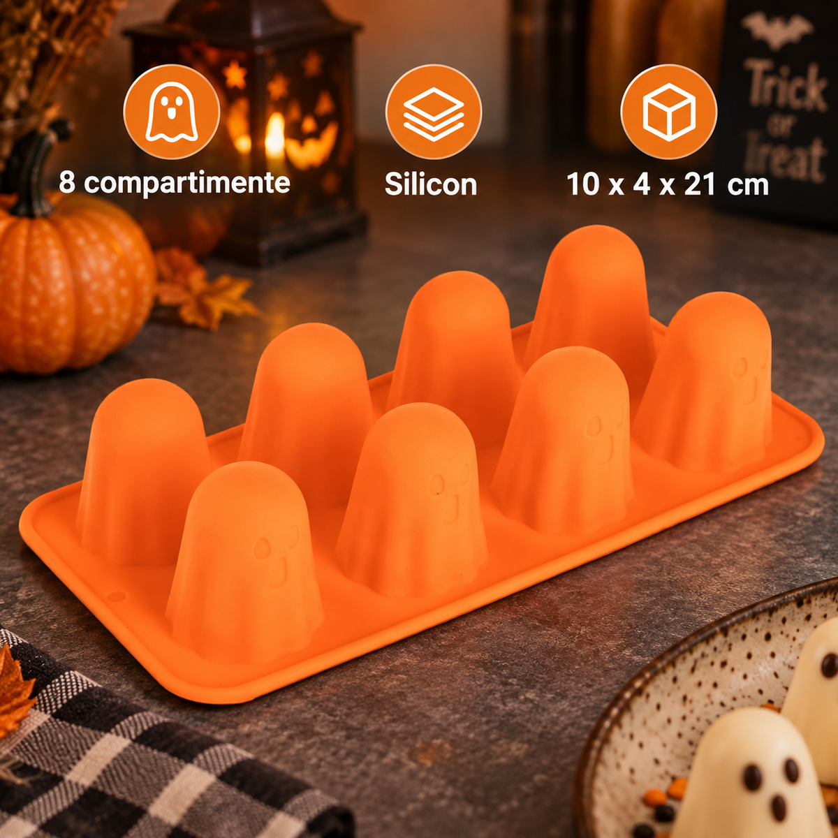 Forma Din Silicon Cu 8 Fantome Pentru Halloween - specificatii - Shopiens