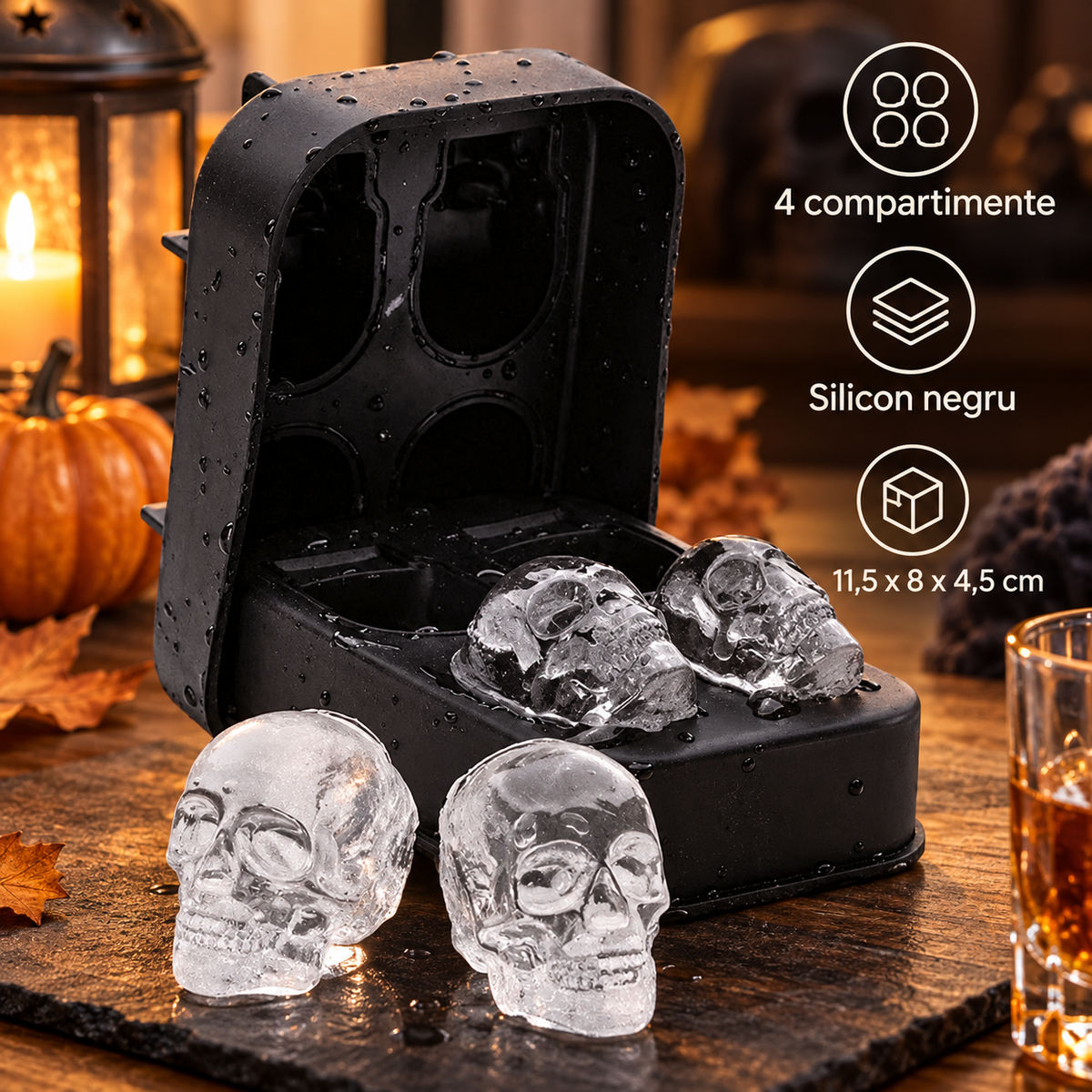 Forma Pentru Gheata Craniu, Silicon Negru, 4 Cavitati - specificatii - Shopiens