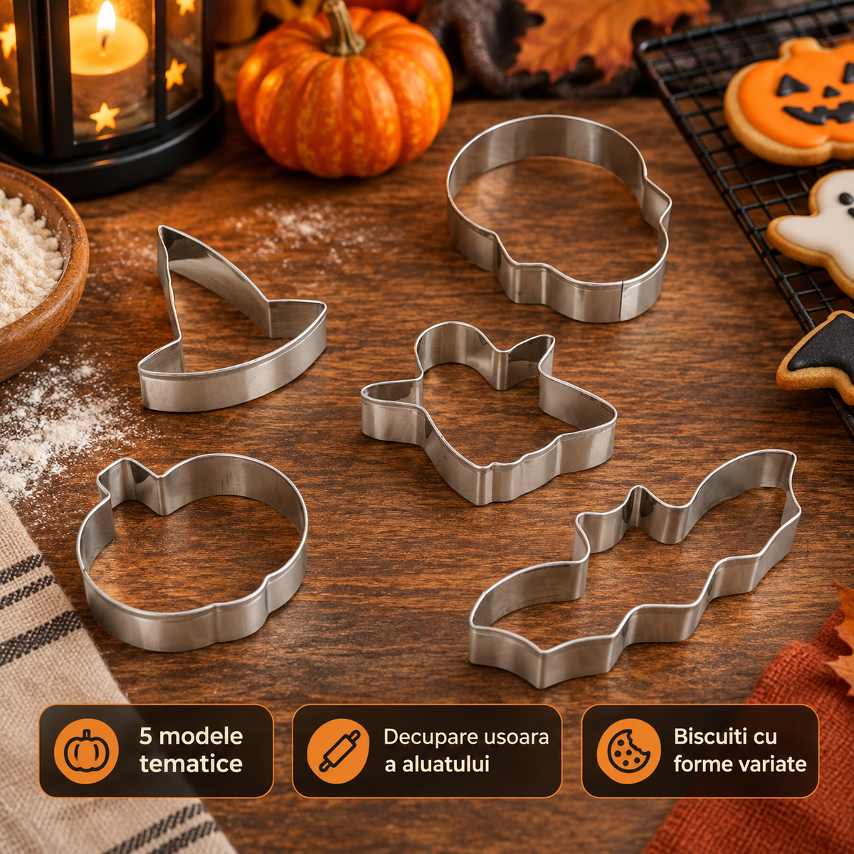 Forme Din Inox Pentru Biscuiti Halloween, Set De 5 - avantaje - Shopiens
