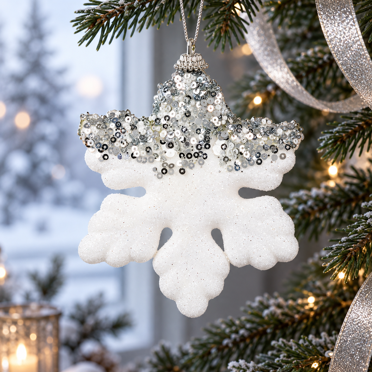 Fulg Alb Irizat Cu Paiete Pentru Brad 12 Cm - lifestyle principala - Shopiens