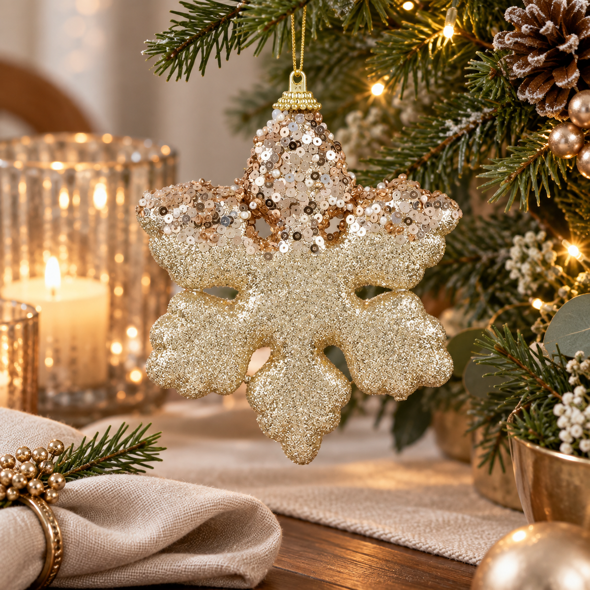 Fulg Bej Sampanie Cu Paiete Si Glitter 12 Cm - in folosinta 2 - Shopiens
