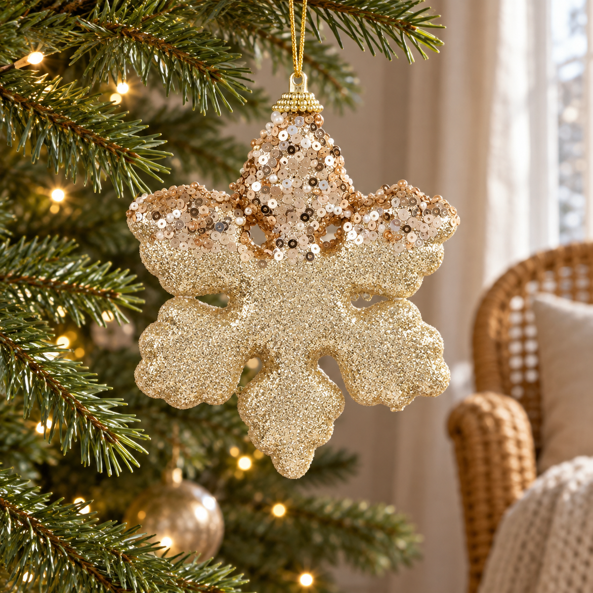 Fulg Bej Sampanie Cu Paiete Si Glitter 12 Cm - lifestyle principala - Shopiens