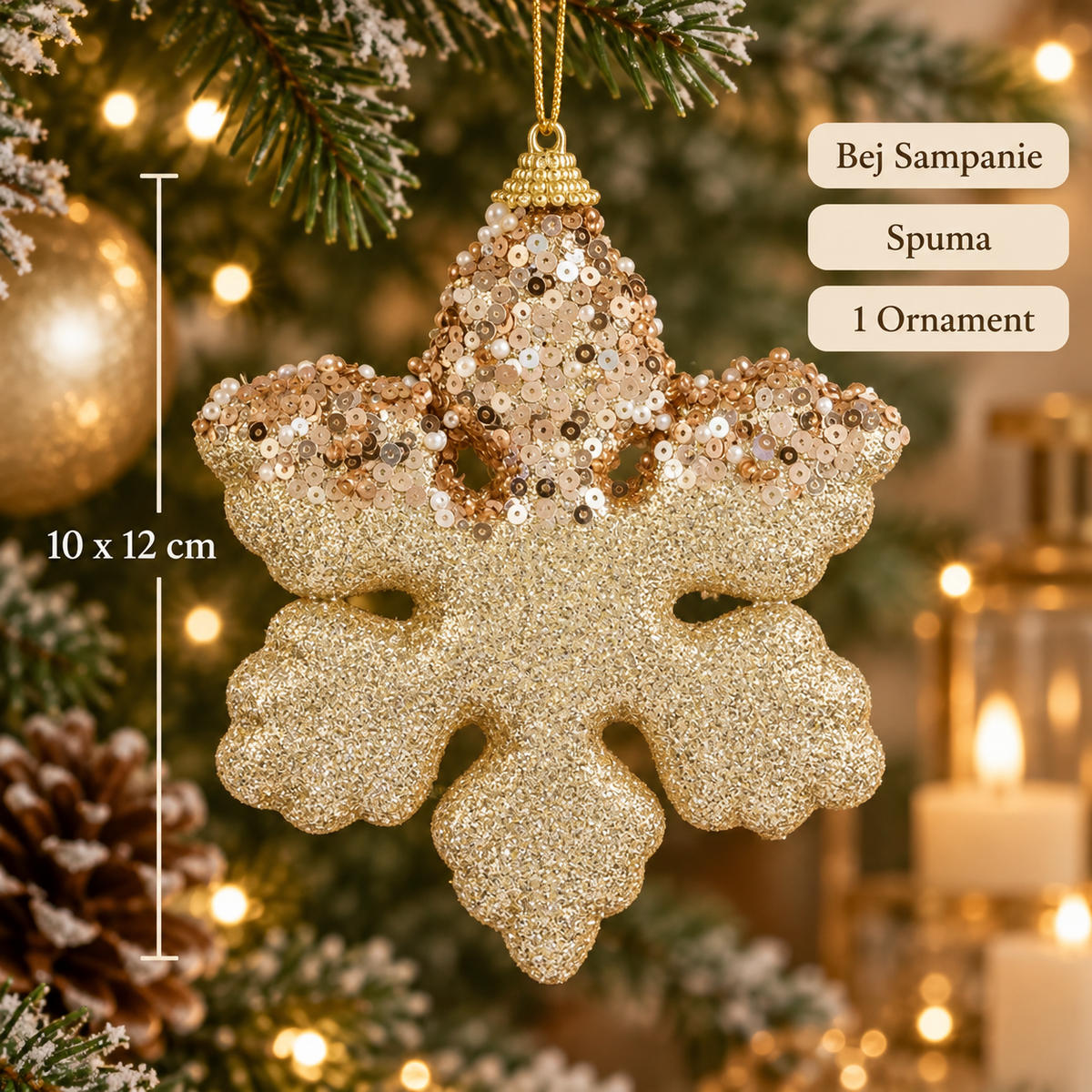 Fulg Bej Sampanie Cu Paiete Si Glitter 12 Cm - specificatii - Shopiens