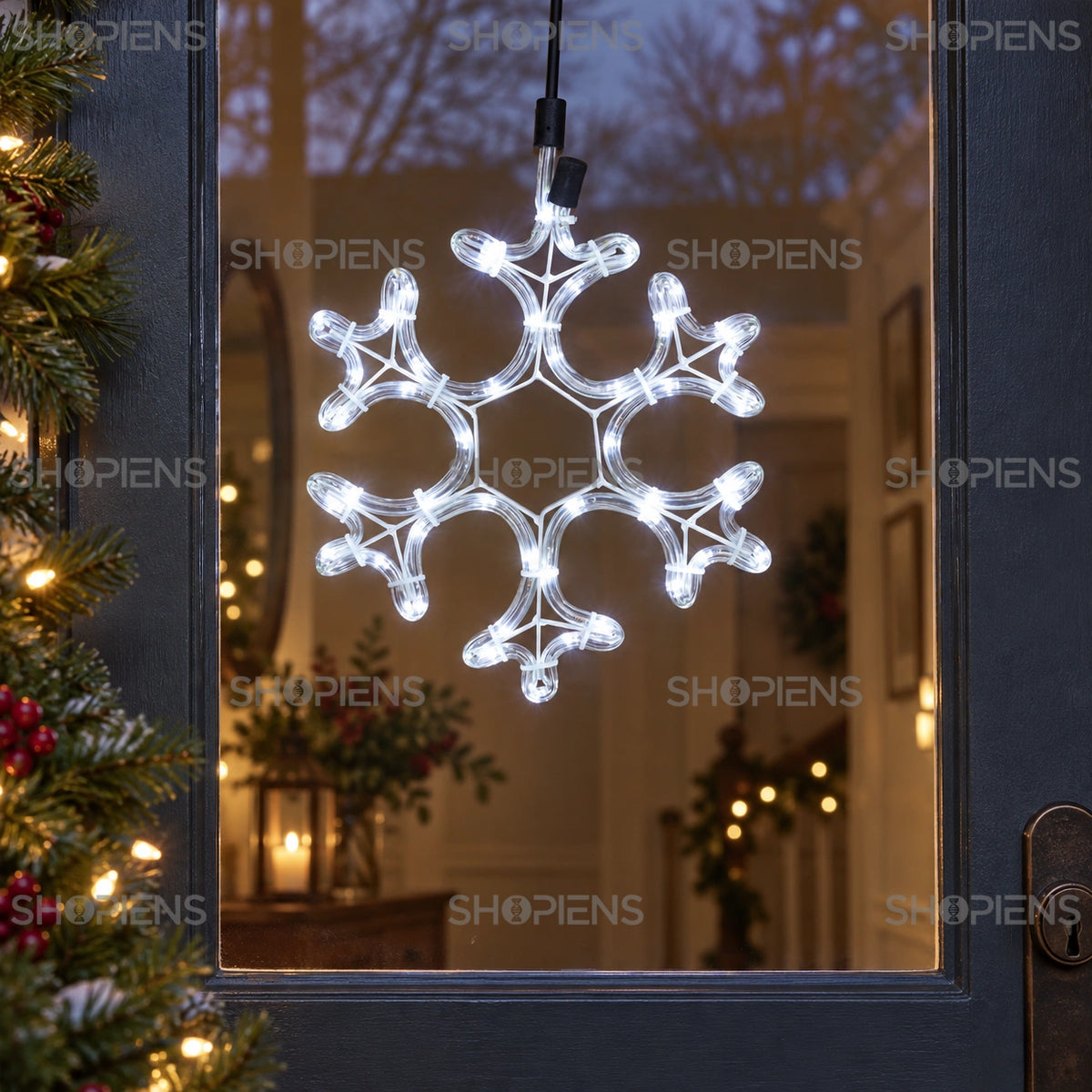 Fulg din furtun luminos alb rece de 27 × 27 cm, la ușa unei verande | Shopiens®