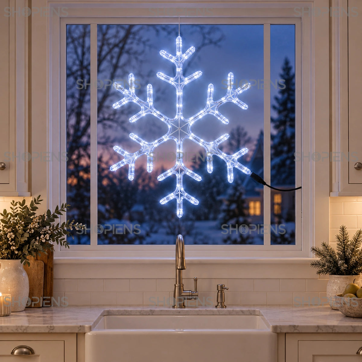 Fulg din furtun luminos LED alb rece la fereastra bucătăriei | Shopiens®