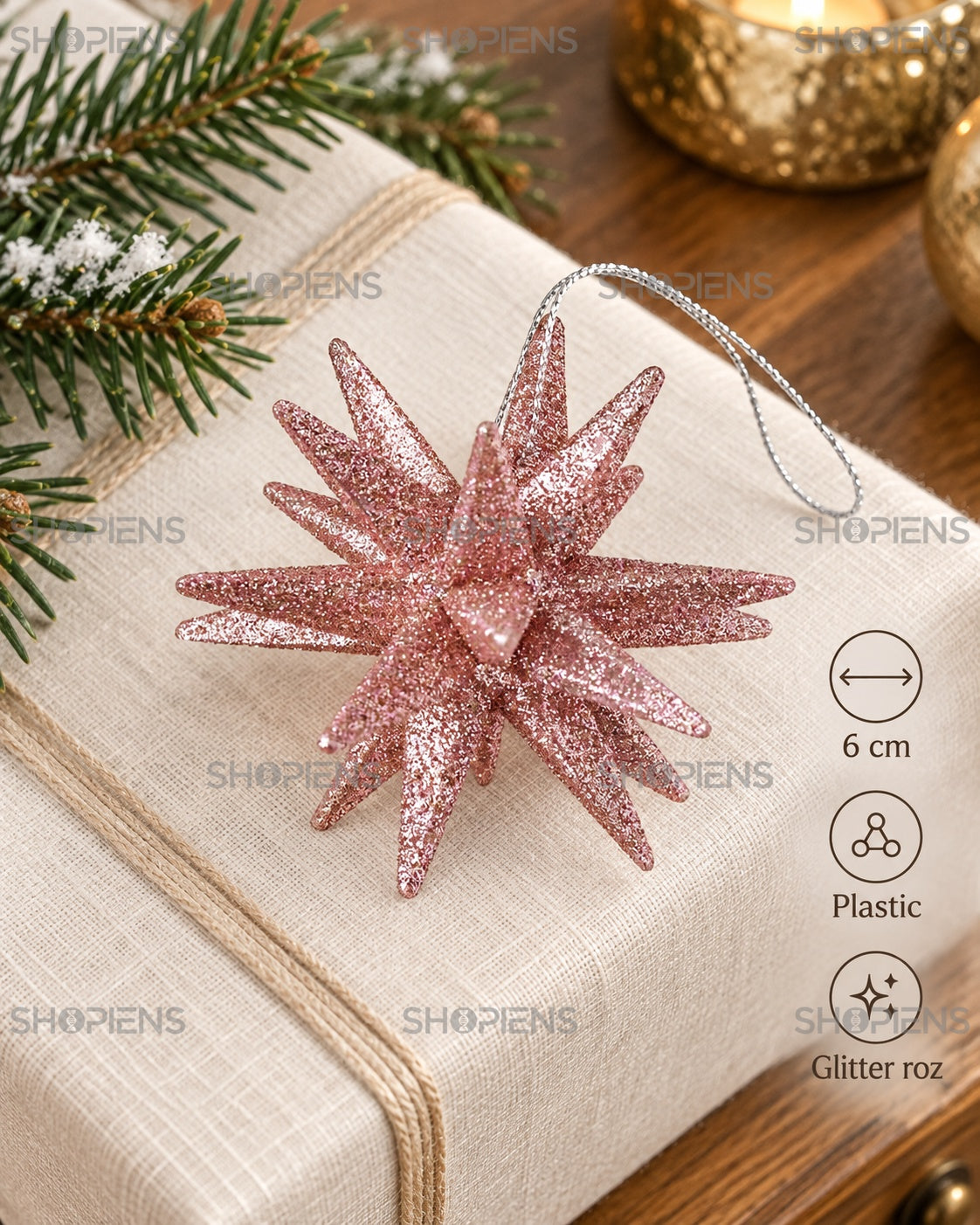 Specificațiile fulgului roz 3D de 6 cm – Shopiens