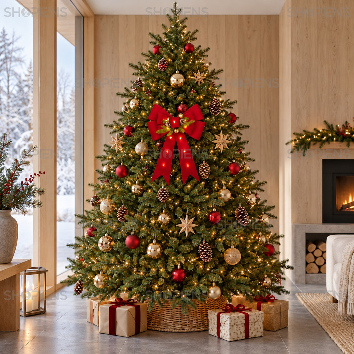 Fundă roșie catifelată cu LED, 45 × 65 cm, în brad, decor neinclus | Shopiens®