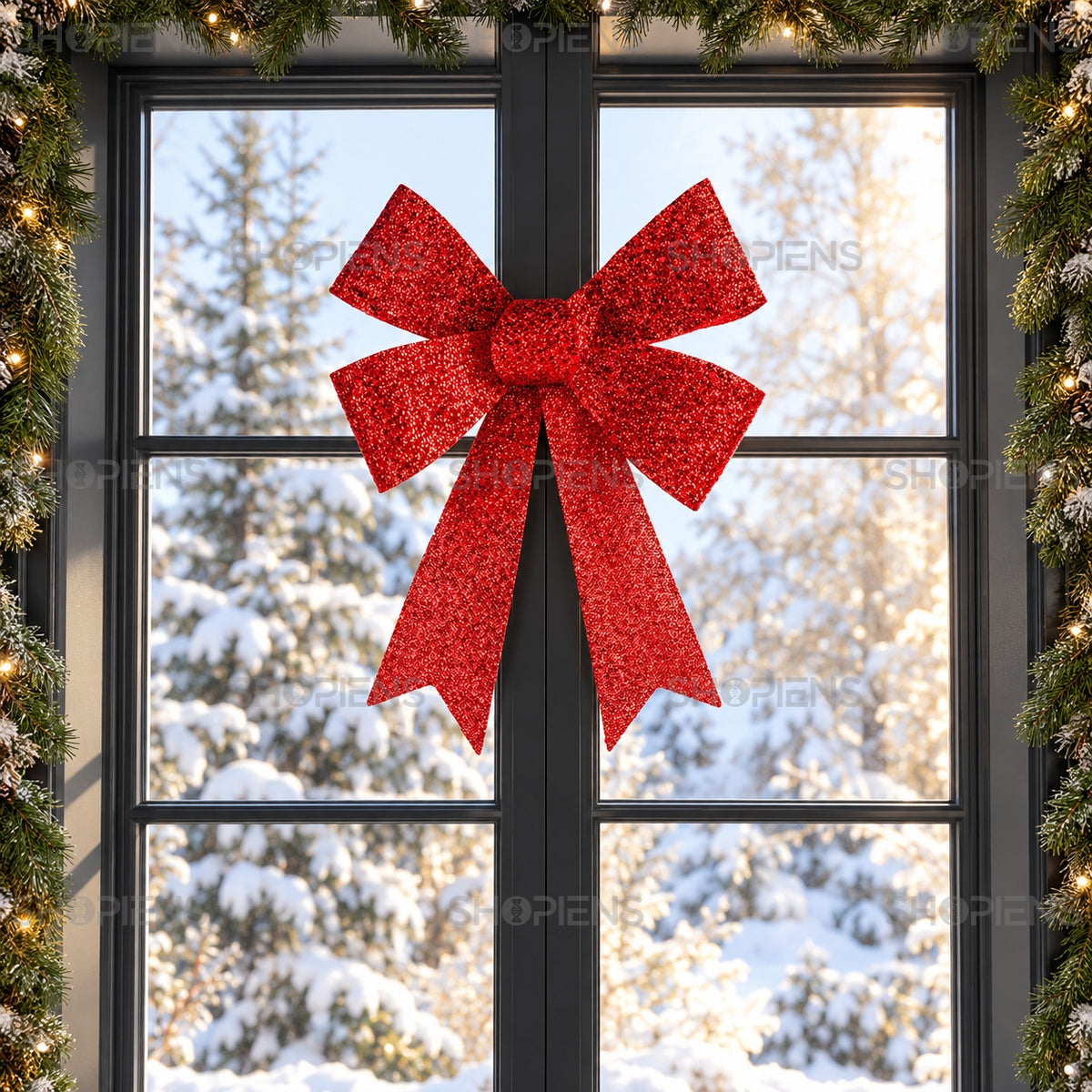 Fundă roșie cu glitter, 46 cm, la fereastră, decor neinclus | Shopiens®