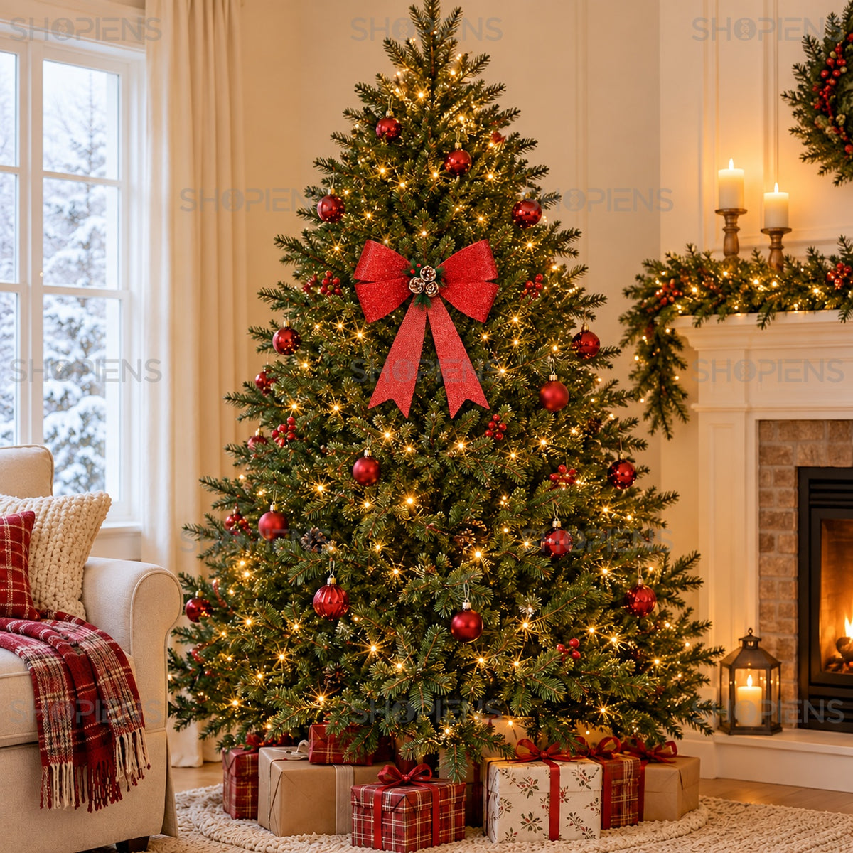 Fundă roșie din tinsel cu conuri, 47 cm, în brad, decor neinclus | Shopiens®