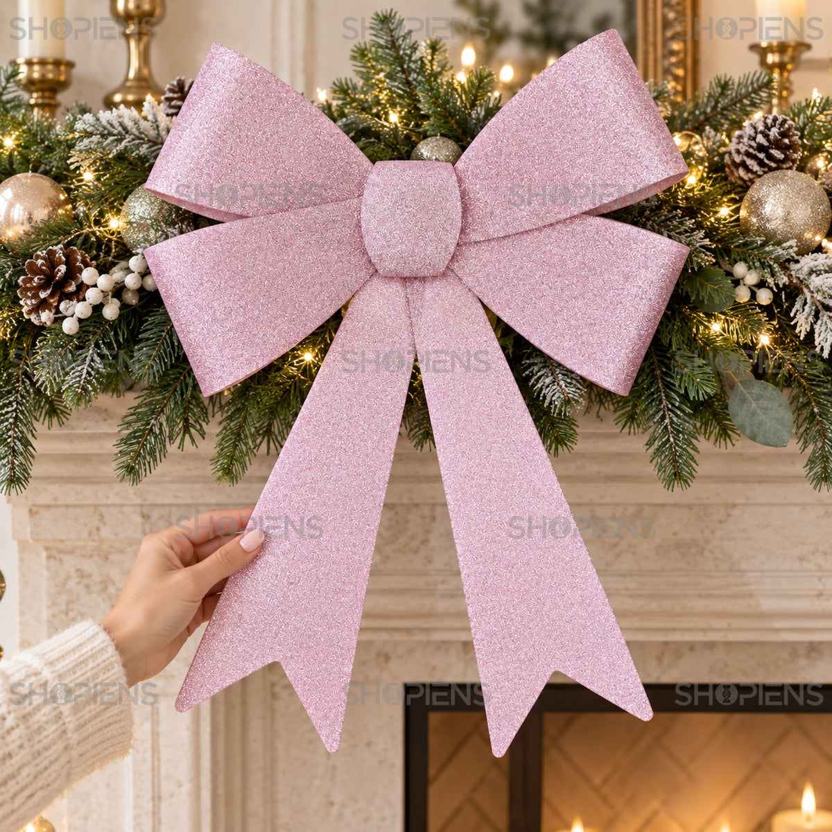 Fundă roz cu glitter, 33 × 38 cm, detaliu în decor festiv, decor neinclus | Shopiens®