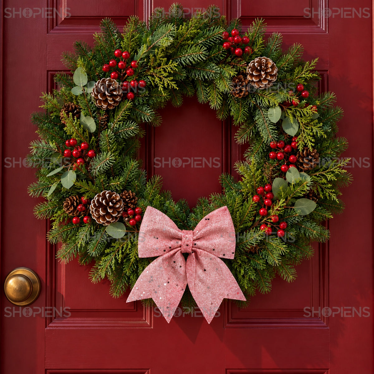 Fundă roz cu glitter și paiete stele, 18 × 25 cm, pe coroniță la ușă, decor neinclus | Shopiens®