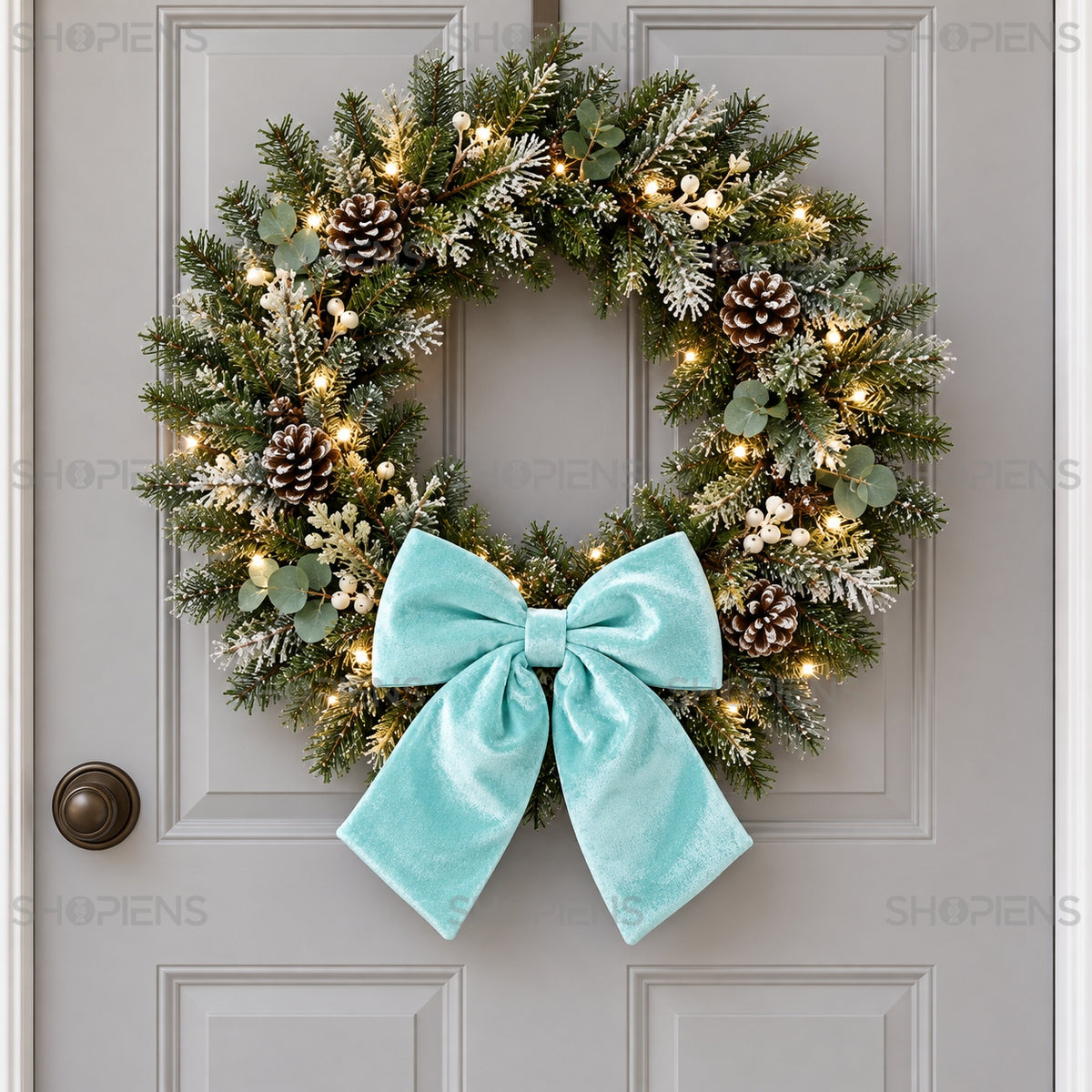 Fundă verde mentă catifelată, 24 × 30 cm, pe coroniță la intrare, decor neinclus | Shopiens®