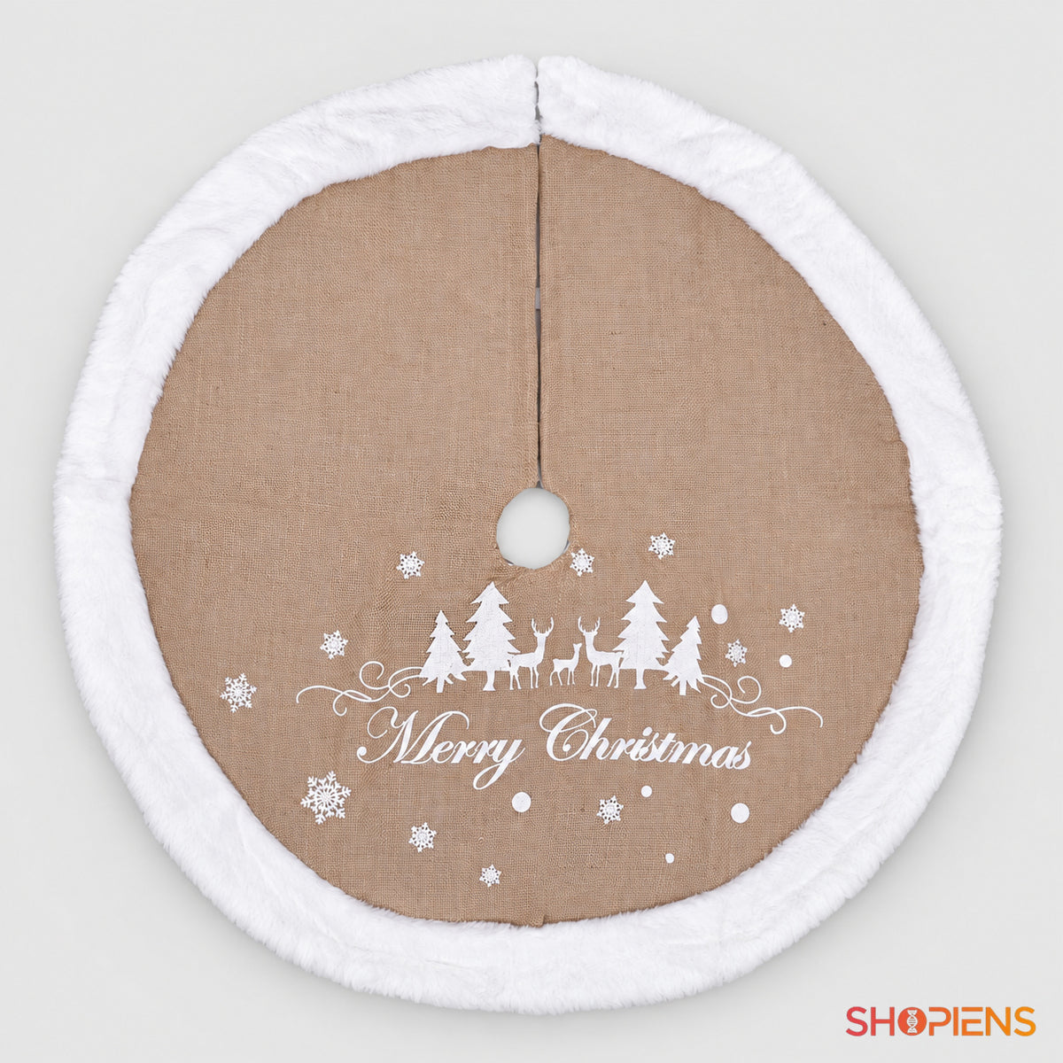 Fustă bej din iută pentru brad Merry Christmas cu margine albă, 90 cm | Shopiens