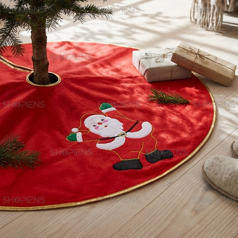 Fustă roșie pentru brad cu Moș Crăciun, 106 cm | Shopiens