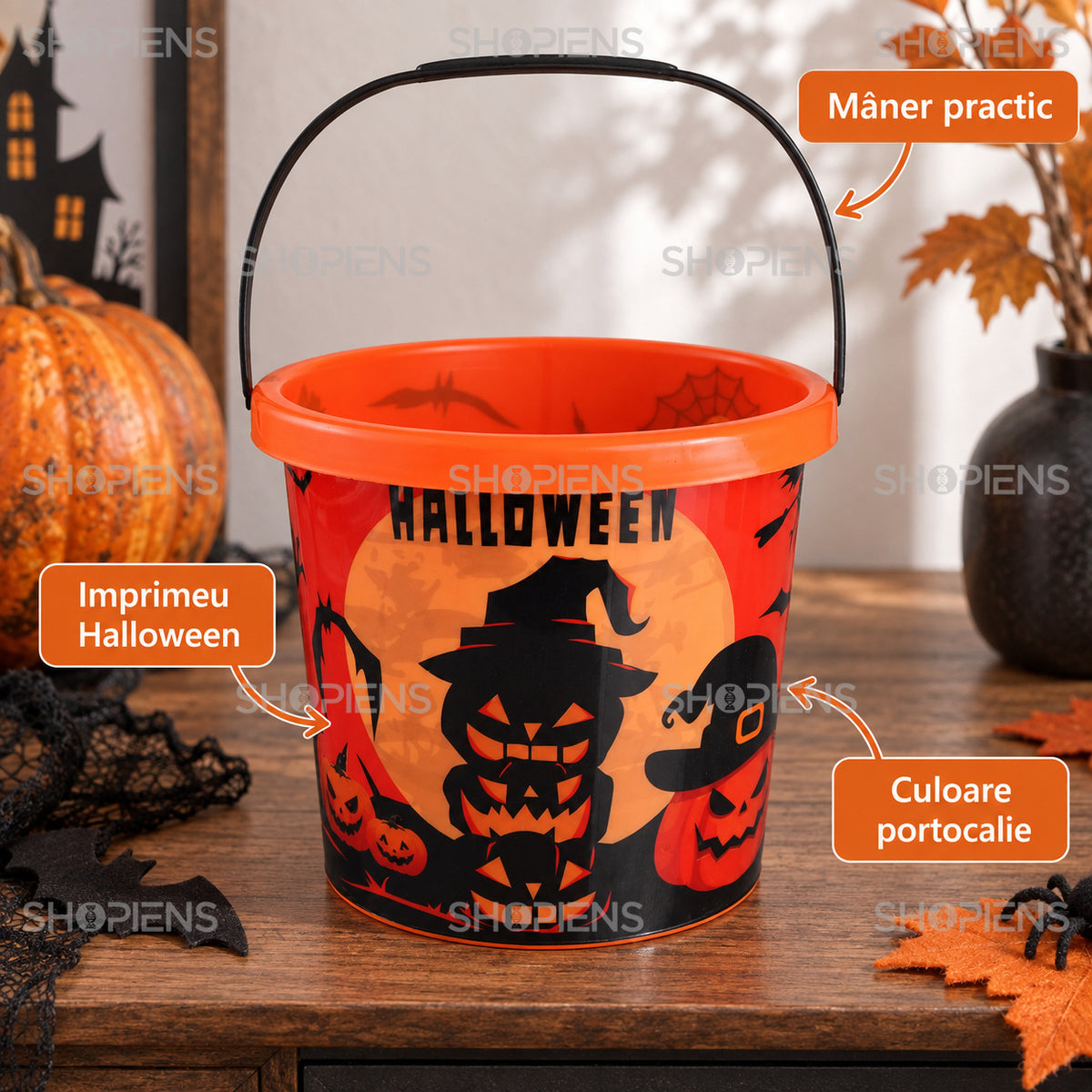 Găletușă Halloween Cu Dovleci, 18 Cm