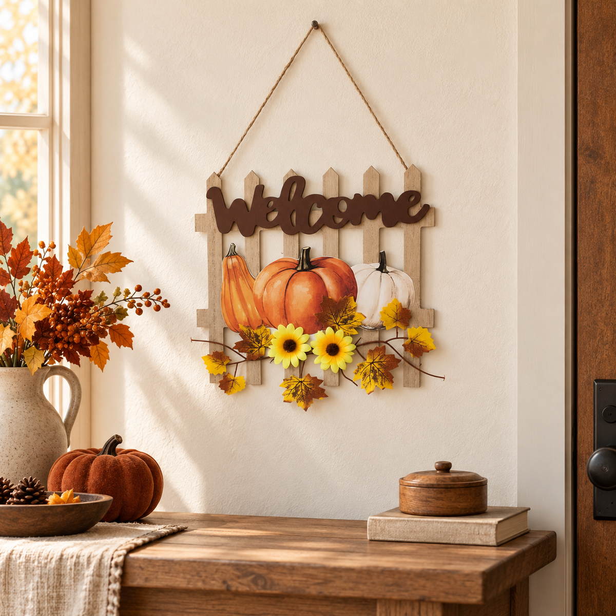 Gardulet Decorativ Welcome Cu Dovleci Si Flori Galbene - in folosinta 1 - Shopiens