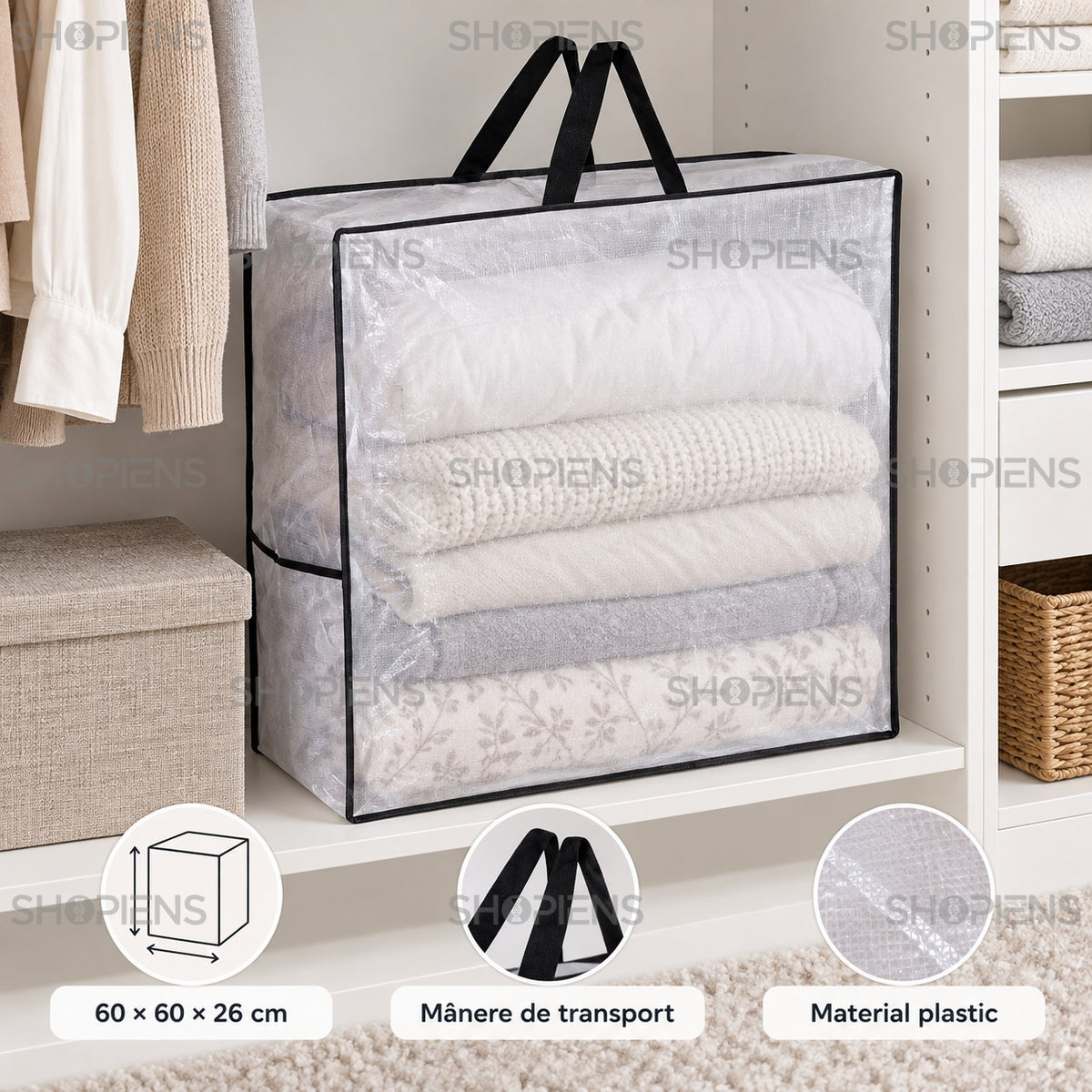 Geantă transparentă pentru textile, 60 cm
