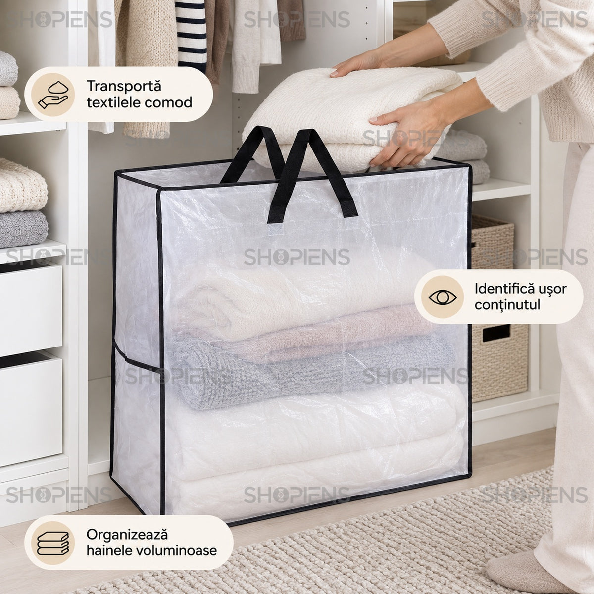 Geantă transparentă pentru textile, 60 cm