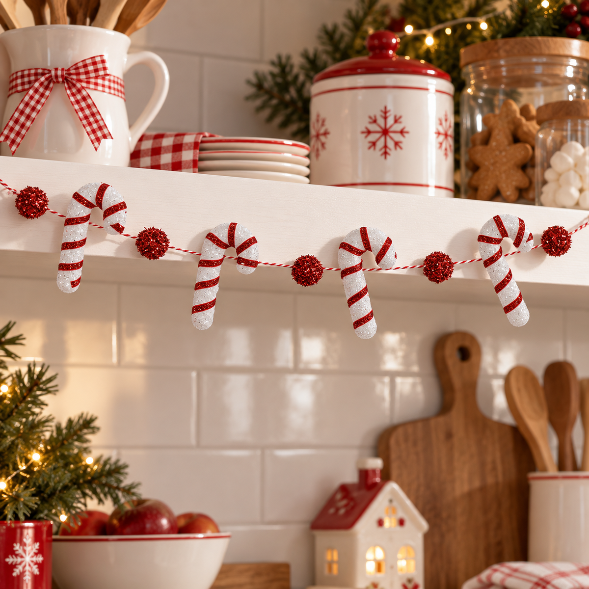 Ghirlanda Cu Bastonase Si Bile Rosii, 70 Cm - lifestyle principala - Shopiens