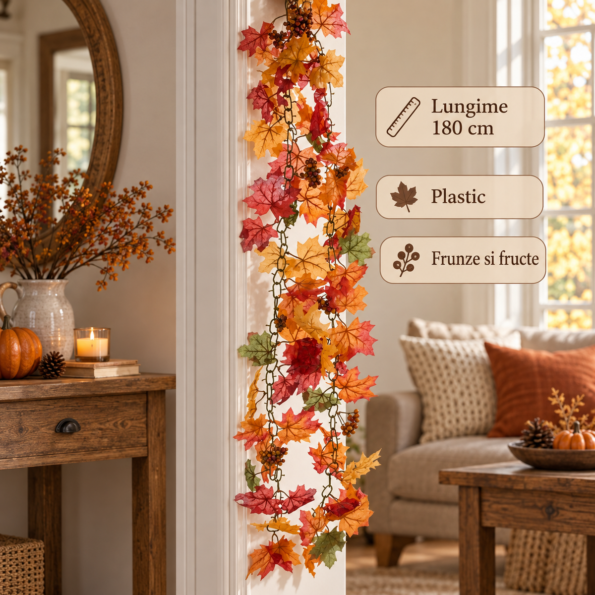 Ghirlanda Cu Frunze Si Fructe Decorative, 180 Cm - specificatii - Shopiens