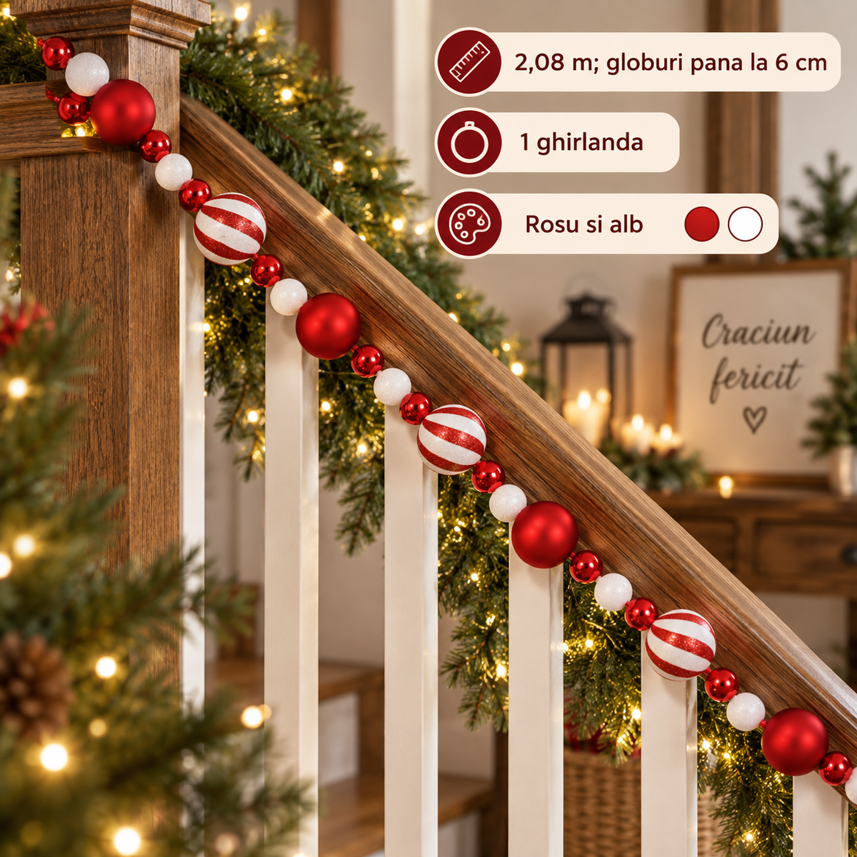 Ghirlanda De Craciun Cu Globuri Candy De 6 Cm, 2,08 M - specificatii - Shopiens