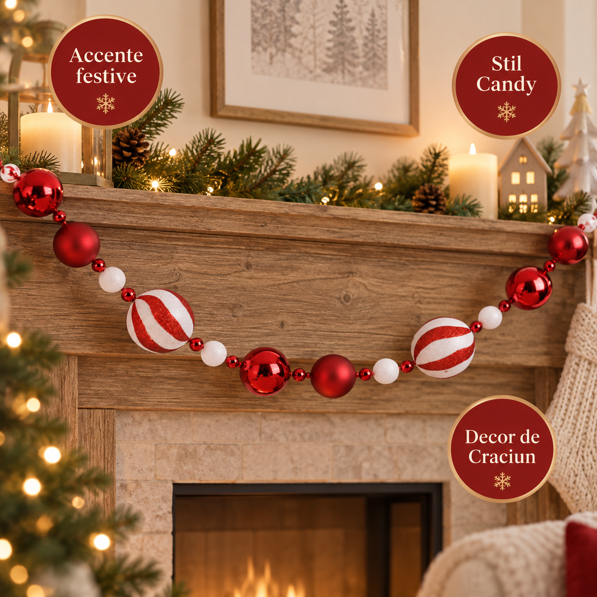 Ghirlanda Festiva Cu Globuri Candy De 8 Cm, 2,08 M - avantaje - Shopiens