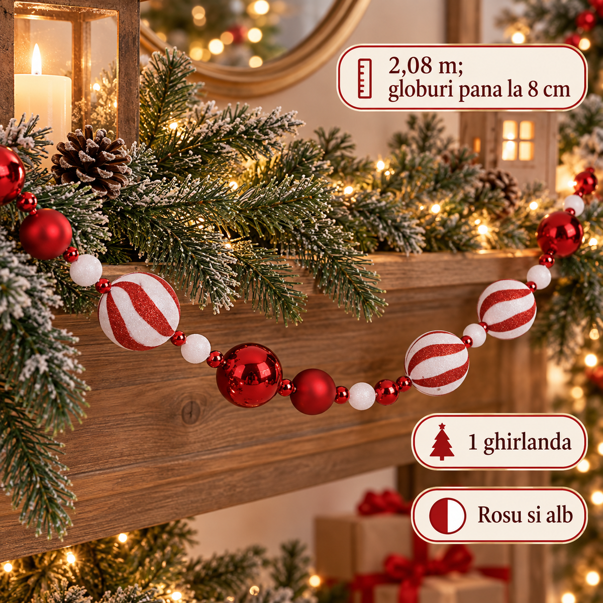 Ghirlanda Festiva Cu Globuri Candy De 8 Cm, 2,08 M - specificatii - Shopiens
