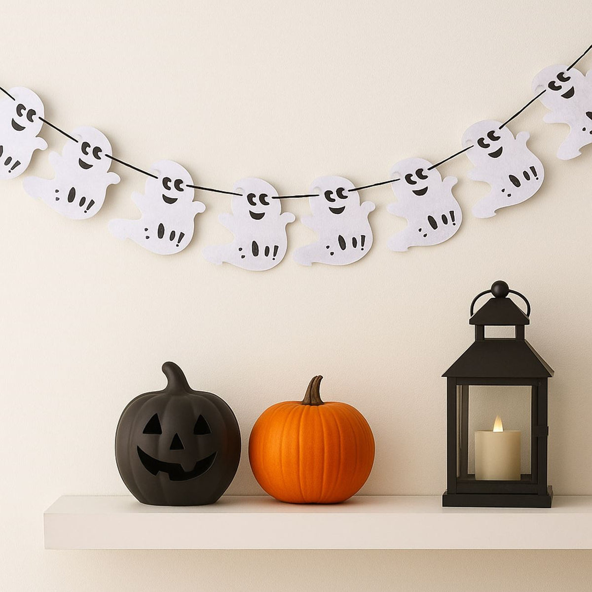 Ghirlanda Halloween Cu Opt Fantome Din Fetru - Shopiens