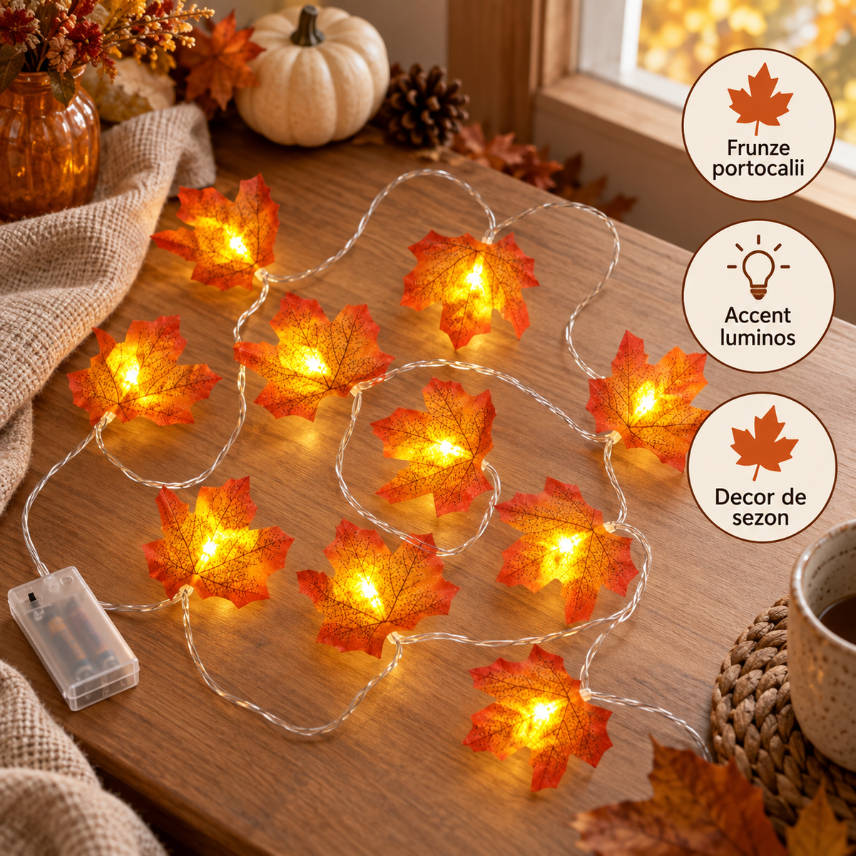 Ghirlanda Luminoasa Cu Frunze Portocalii, 2 M - avantaje - Shopiens