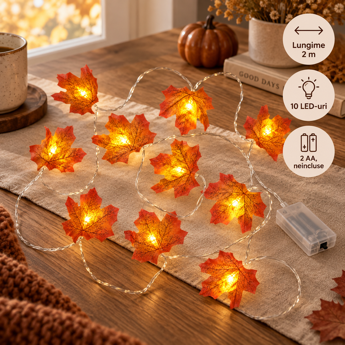 Ghirlanda Luminoasa Cu Frunze Portocalii, 2 M - specificatii - Shopiens