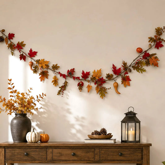 Ghirlanda Rustica Cu Dovleci, Conuri Si Frunze, 150 Cm - lifestyle principala - Shopiens