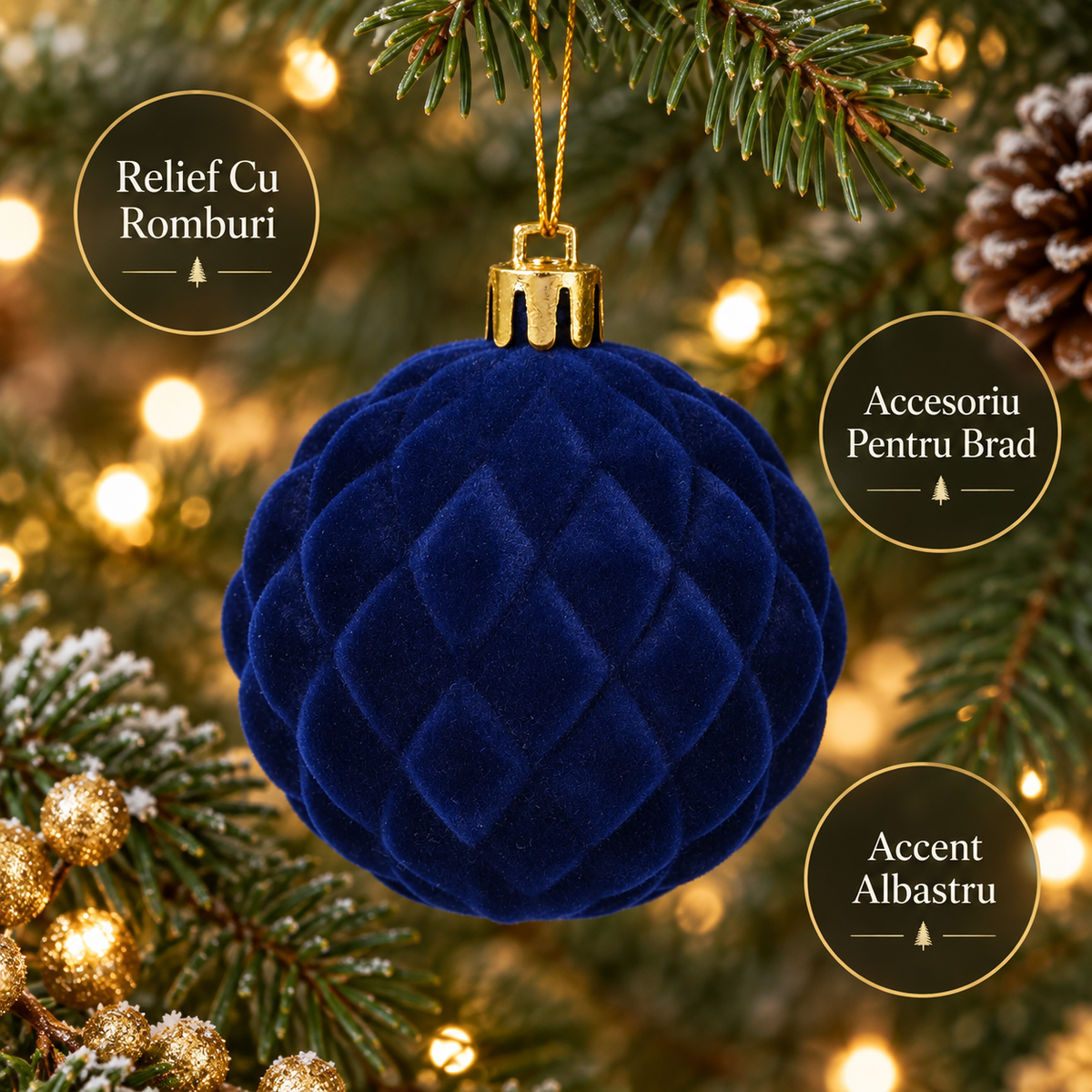 Glob Albastru Catifelat Cu Romburi 6 Cm - avantaje - Shopiens