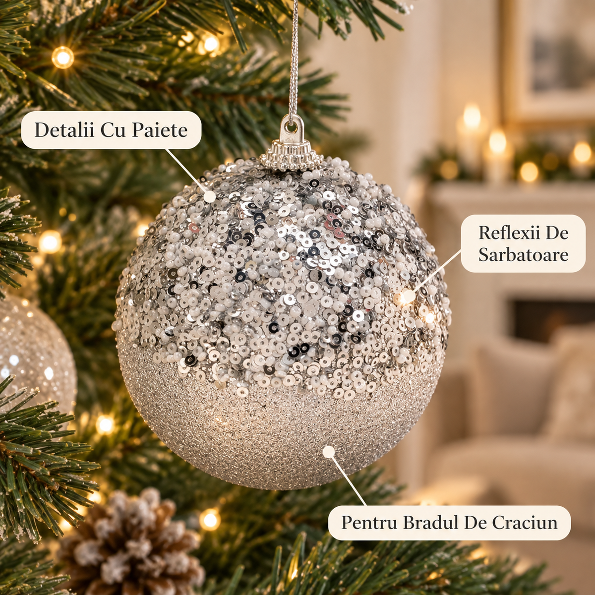 Glob Argintiu Cu Paiete Si Glitter 9 Cm - avantaje - Shopiens