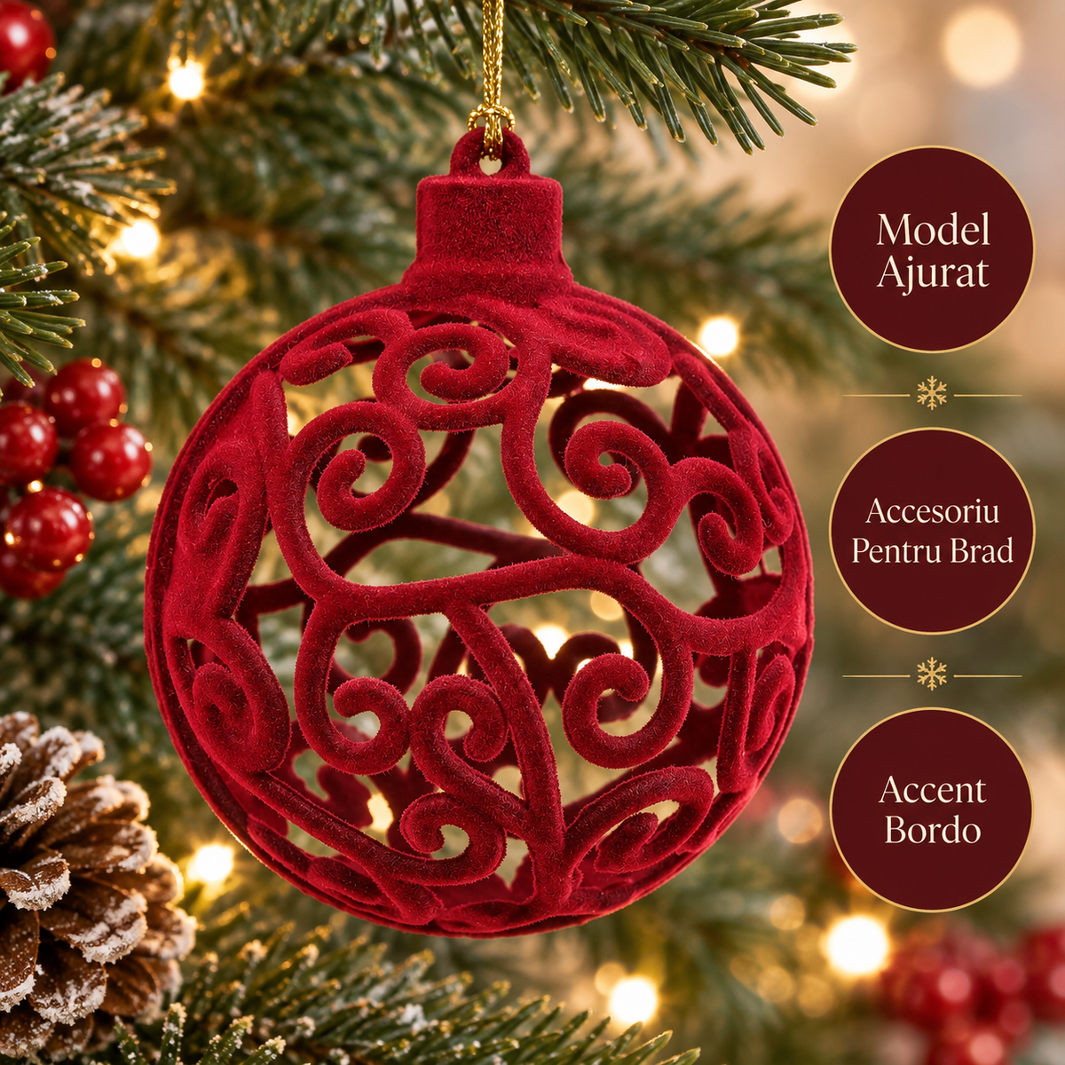 Glob Bordo Catifelat Cu Model Ajurat 8 Cm - avantaje - Shopiens