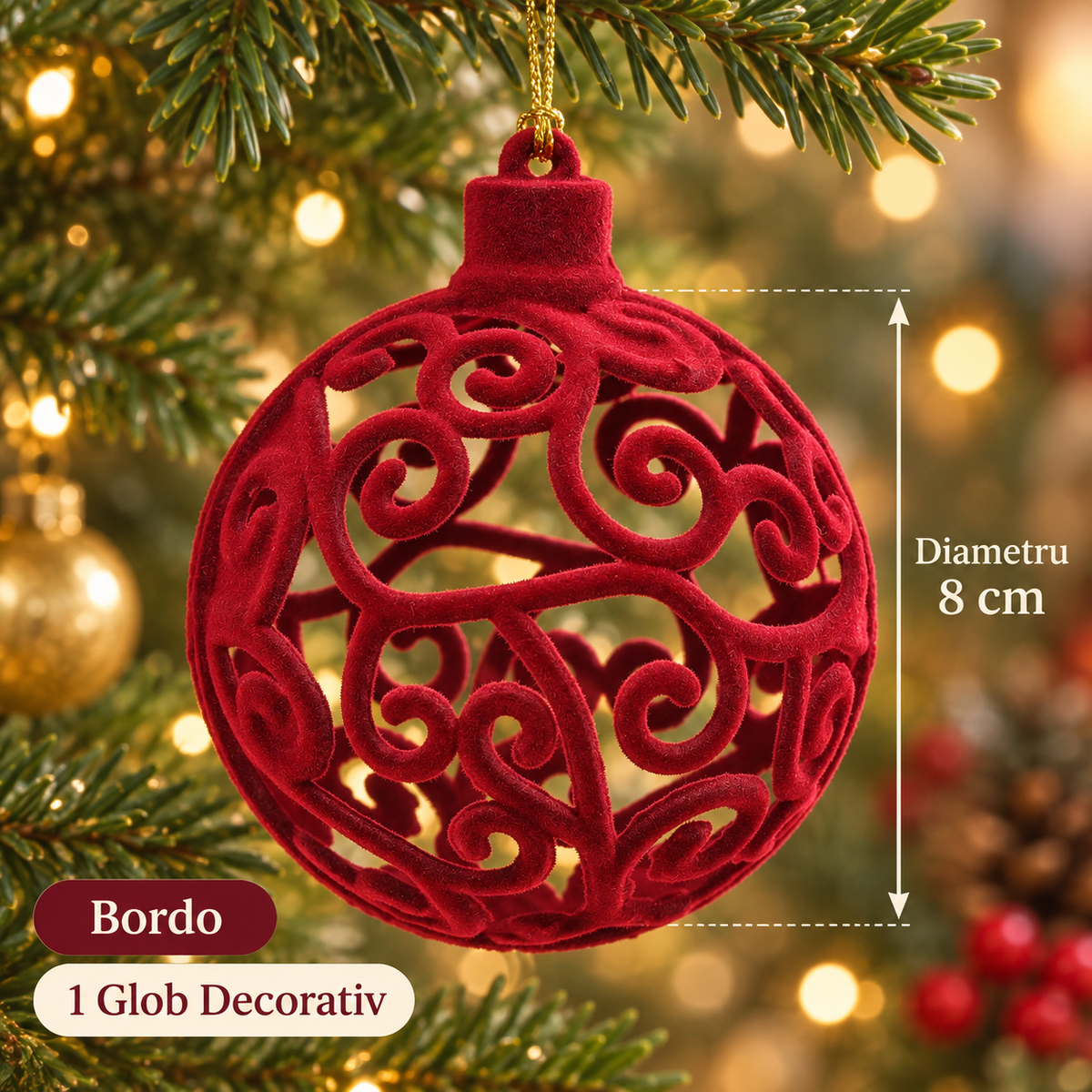 Glob Bordo Catifelat Cu Model Ajurat 8 Cm - specificatii - Shopiens