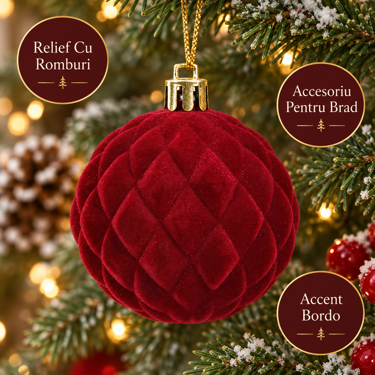 Glob Bordo Catifelat Cu Romburi 6 Cm - avantaje - Shopiens