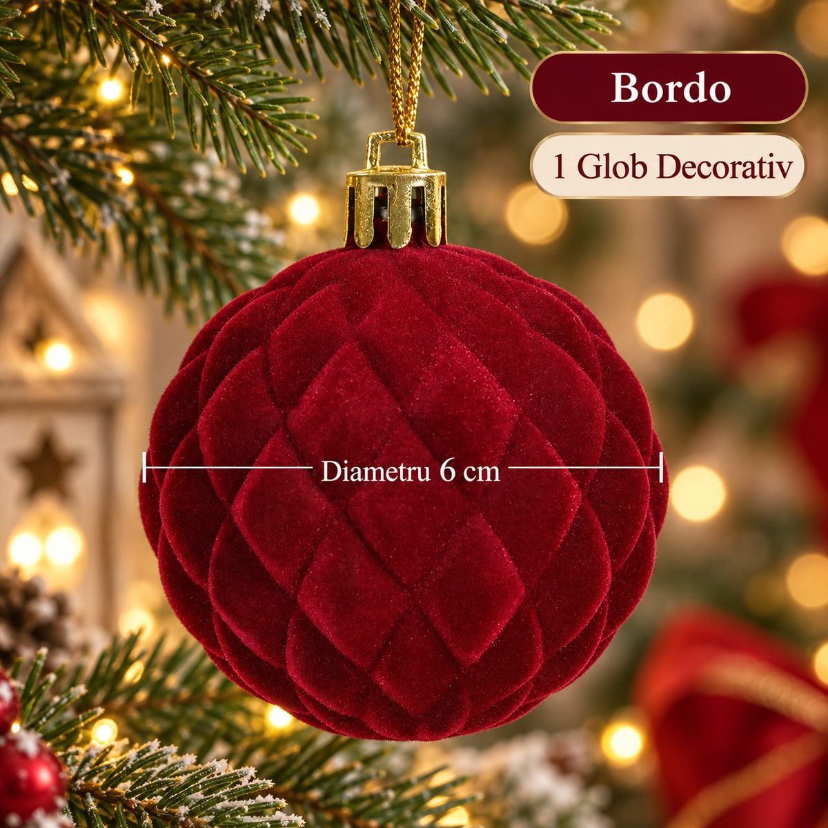 Glob Bordo Catifelat Cu Romburi 6 Cm - specificatii - Shopiens
