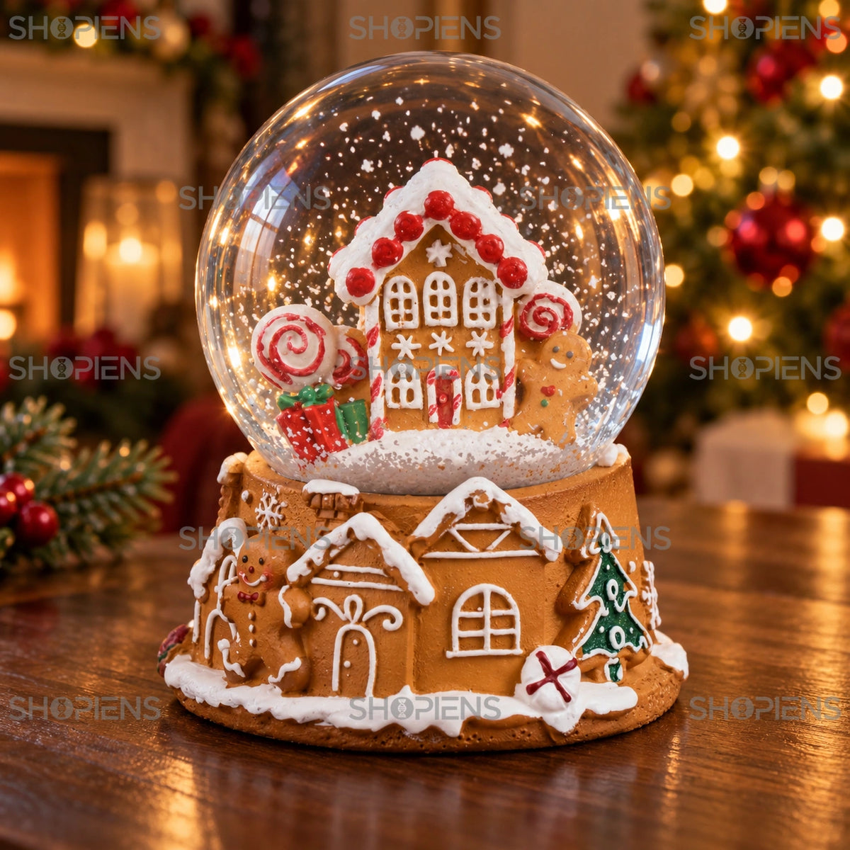Glob cu căsuță de turtă dulce, 6,5 cm într-un decor festiv de seară | Shopiens®