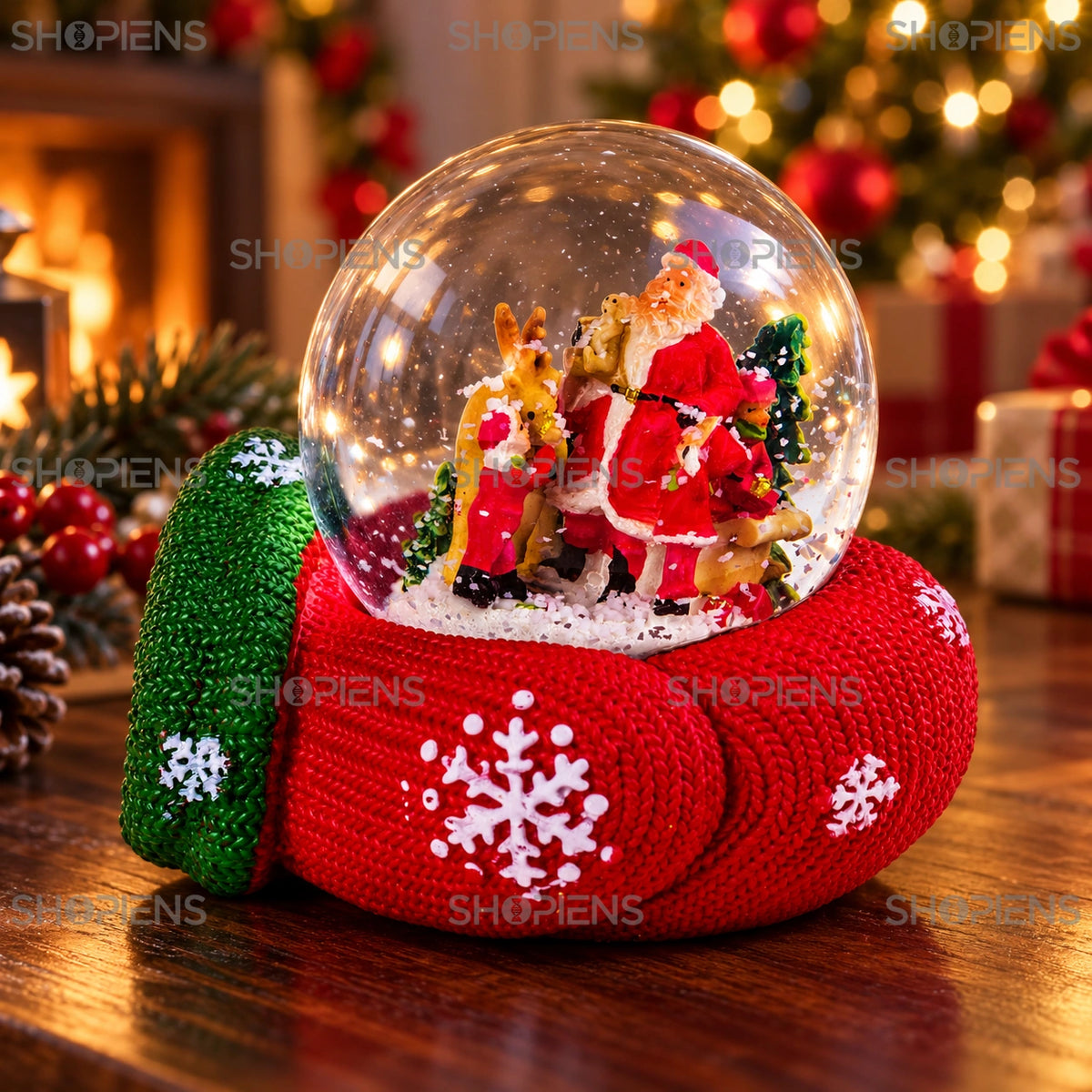 Glob de Crăciun pe mănușă decorativă într-un decor festiv de seară | Shopiens®
