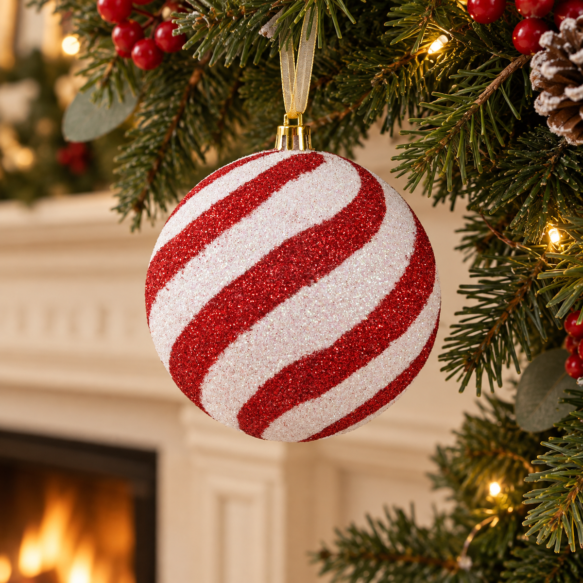 Glob De Craciun Candy Cu Sclipici, 10 Cm - lifestyle principala - Shopiens