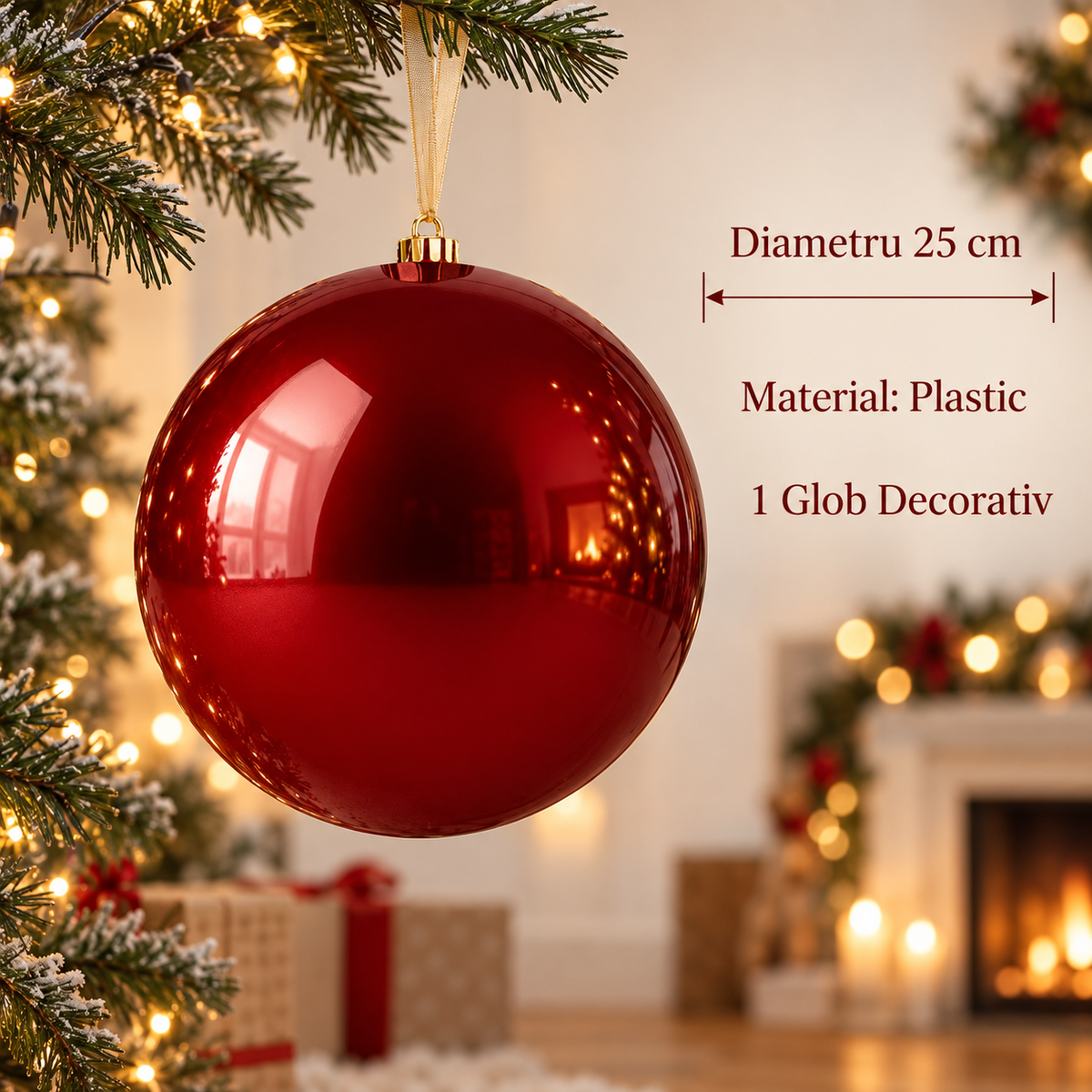 Glob Decorativ Rosu Lucios De Craciun 25 Cm - specificatii - Shopiens