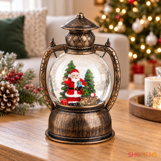 Glob tip felinar bronz cu Moș Crăciun și muzică, 20 cm în decor luminos de Crăciun | Shopiens®