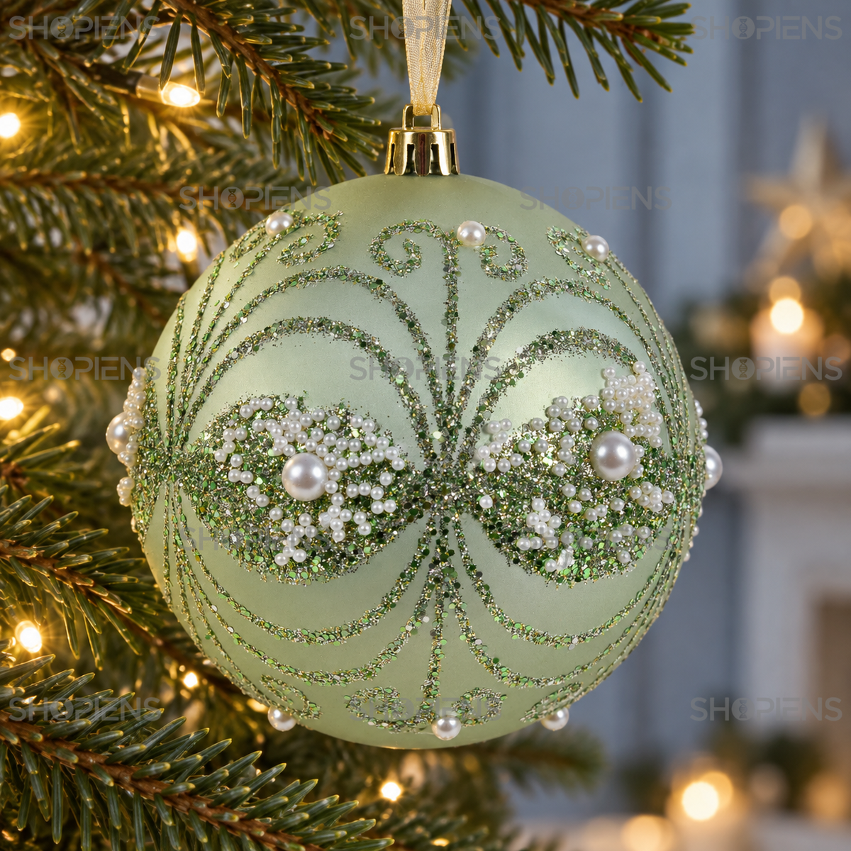 Glob Mat Verde Menta Cu Arabescuri Si Margele, 10 Cm - in folosinta 1 - Shopiens