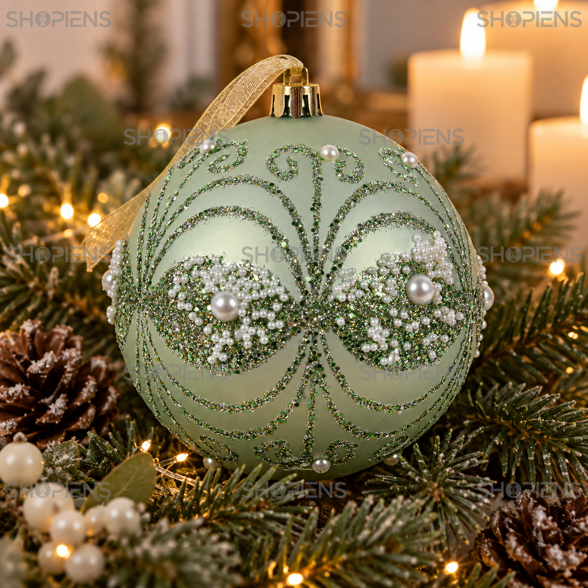 Glob Mat Verde Menta Cu Arabescuri Si Margele, 10 Cm - in folosinta 2 - Shopiens