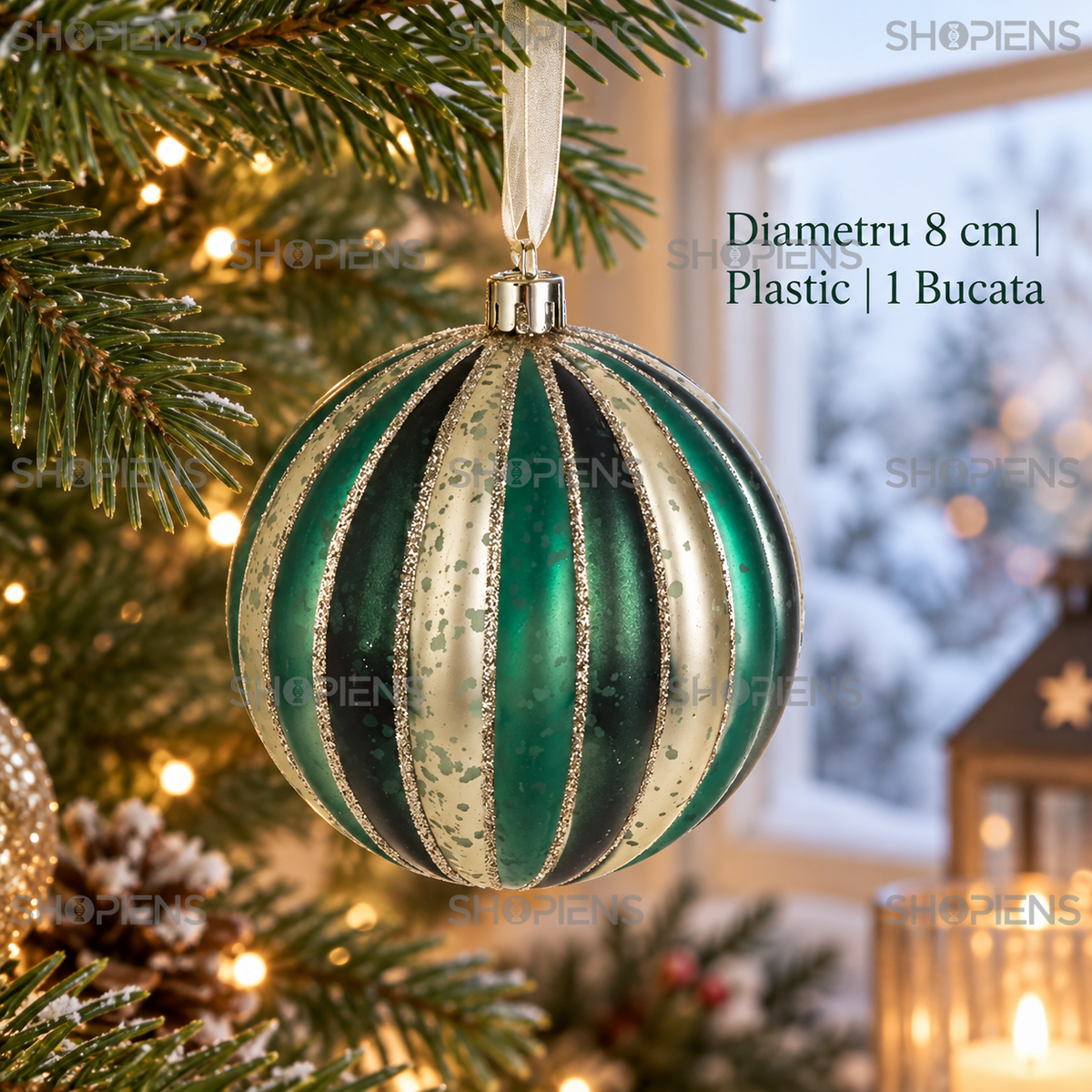 Glob Petrol Cu Dungi Sampanie Si Glitter, 8 Cm - specificatii - Shopiens